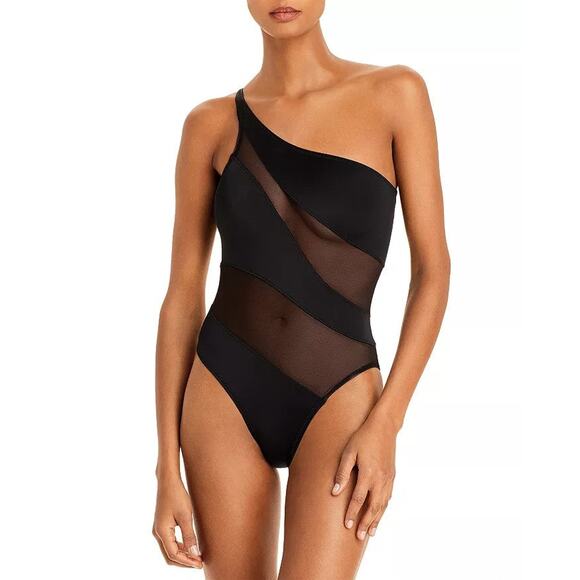 Norma Kamali Illusion Mesh One Shoulder One Piece Swimsuit - S Black - Picture 1 of 3